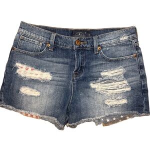 Lucky Brand Distressed Denim Shorts Size 25 American Flag Cutoff